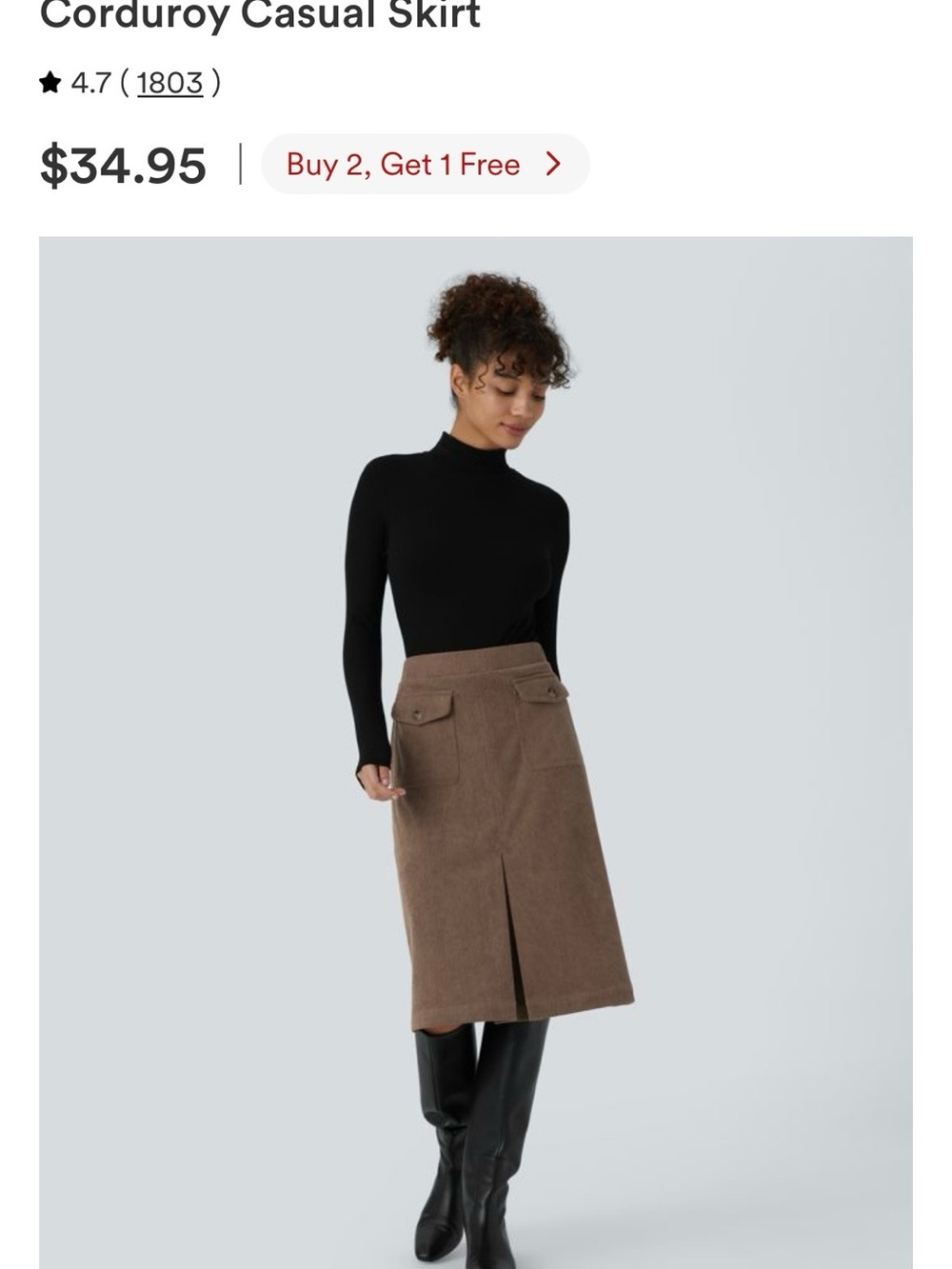 HALARA Brown Corduroy Midi Skirt with Front Flap Pockets